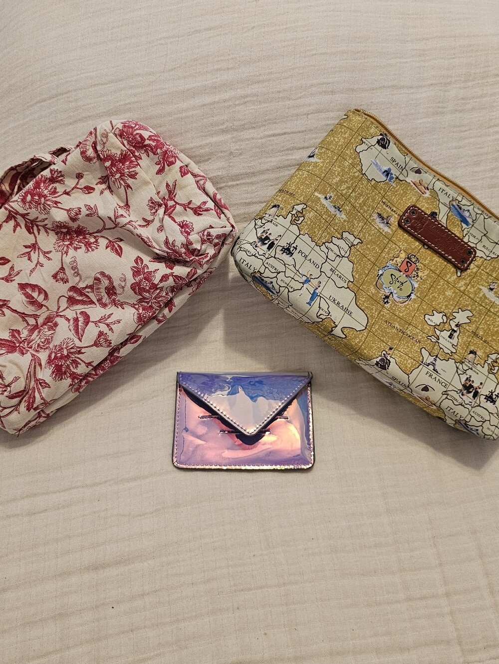 3 Bag Lot, Travel by Sharif Pouch, Floral Makeup Bag, Urban Outfitters Card Case